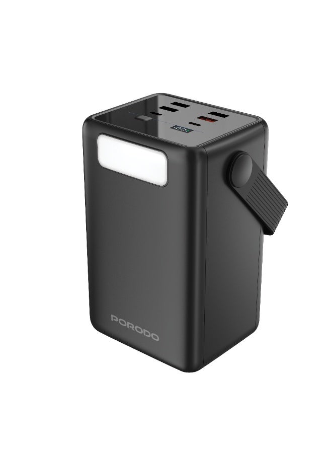 porodo LARA Power Bank 80000mAh with Integrated Cables and Flashlight / Fast Charge Powerbank / Portable Charger 20W PD / Portable Handle / Built-in Safety Feature / High Battery Capacity - Black - Image 1